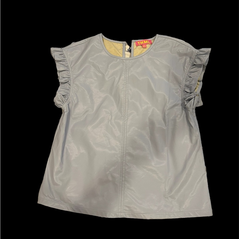 Cute faux leather THML XS periwinkle blue/lavender top.